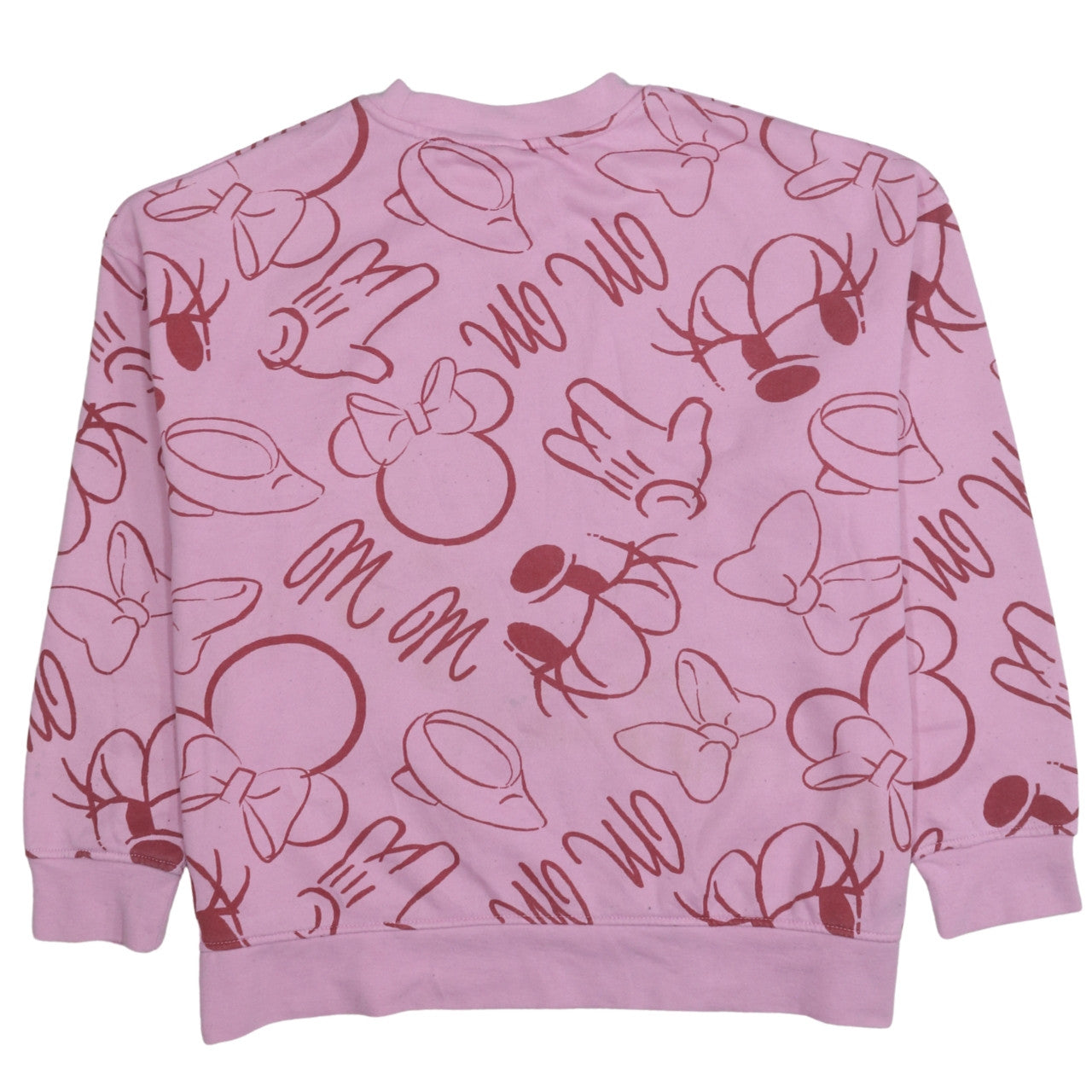 Disney Women Pink Minnie Mouse Print Pullover Sweatshirt L