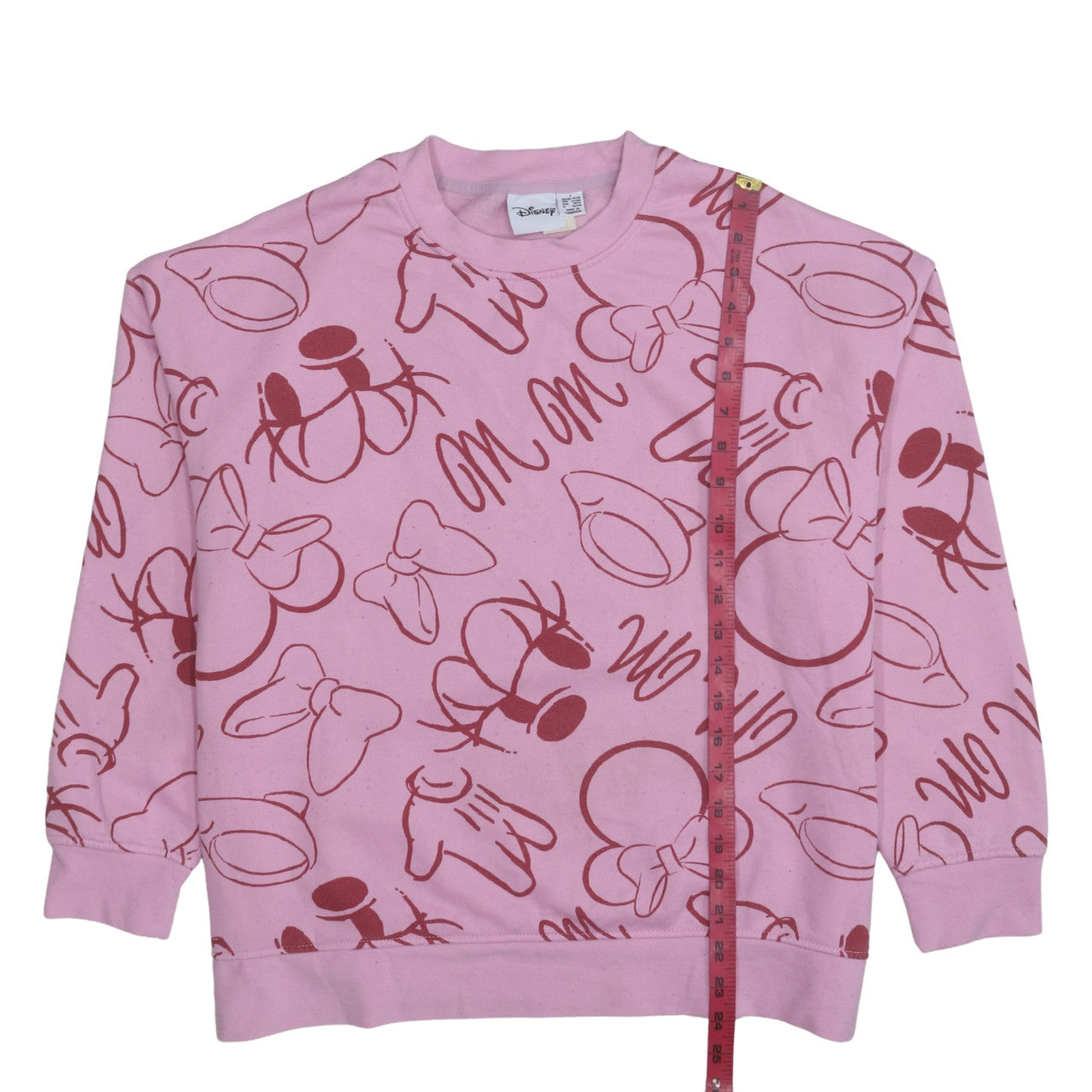 Disney Women Pink Minnie Mouse Print Pullover Sweatshirt L
