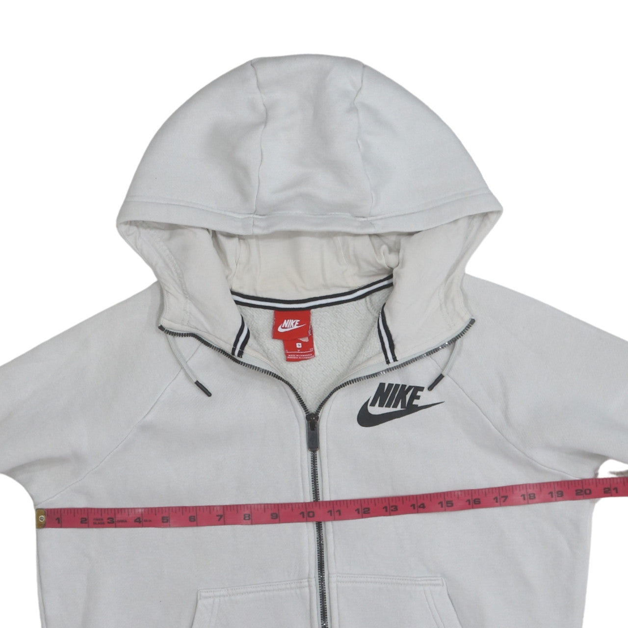 Nike Boys White Full Zip Hoodie Size S Cotton Blend Lined Sweatshirt