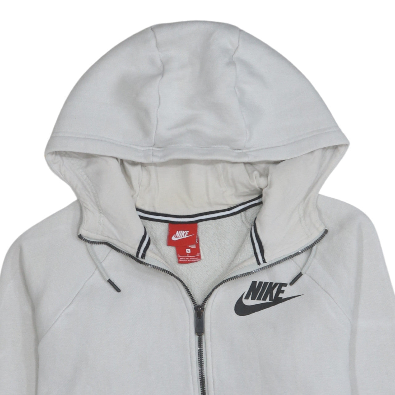 Nike Boys White Full Zip Hoodie Size S Cotton Blend Lined Sweatshirt