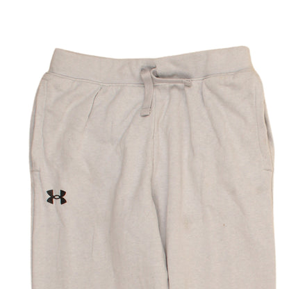 Brand and care label for Under Armour boys’ grey jogger sweatpants ylg loose fit activewear