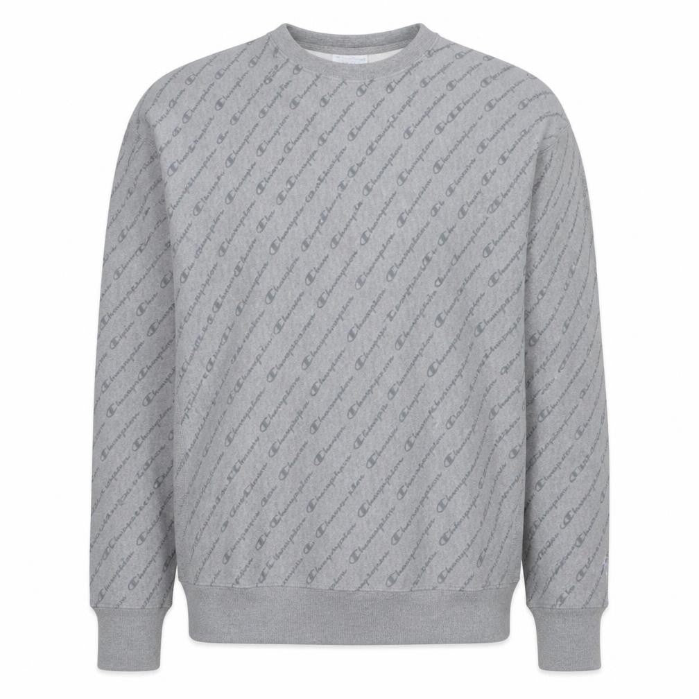 Champion Men's Grey Reverse Weave Logo Pullover Sweatshirt Size L