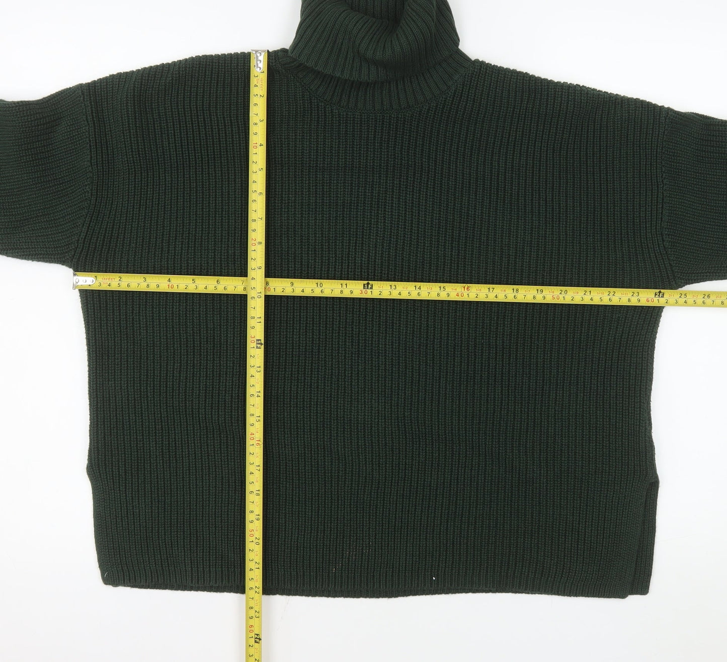 Monki Women’s Green Roll Neck Chunky Knit Relaxed Fit Jumper Size 12