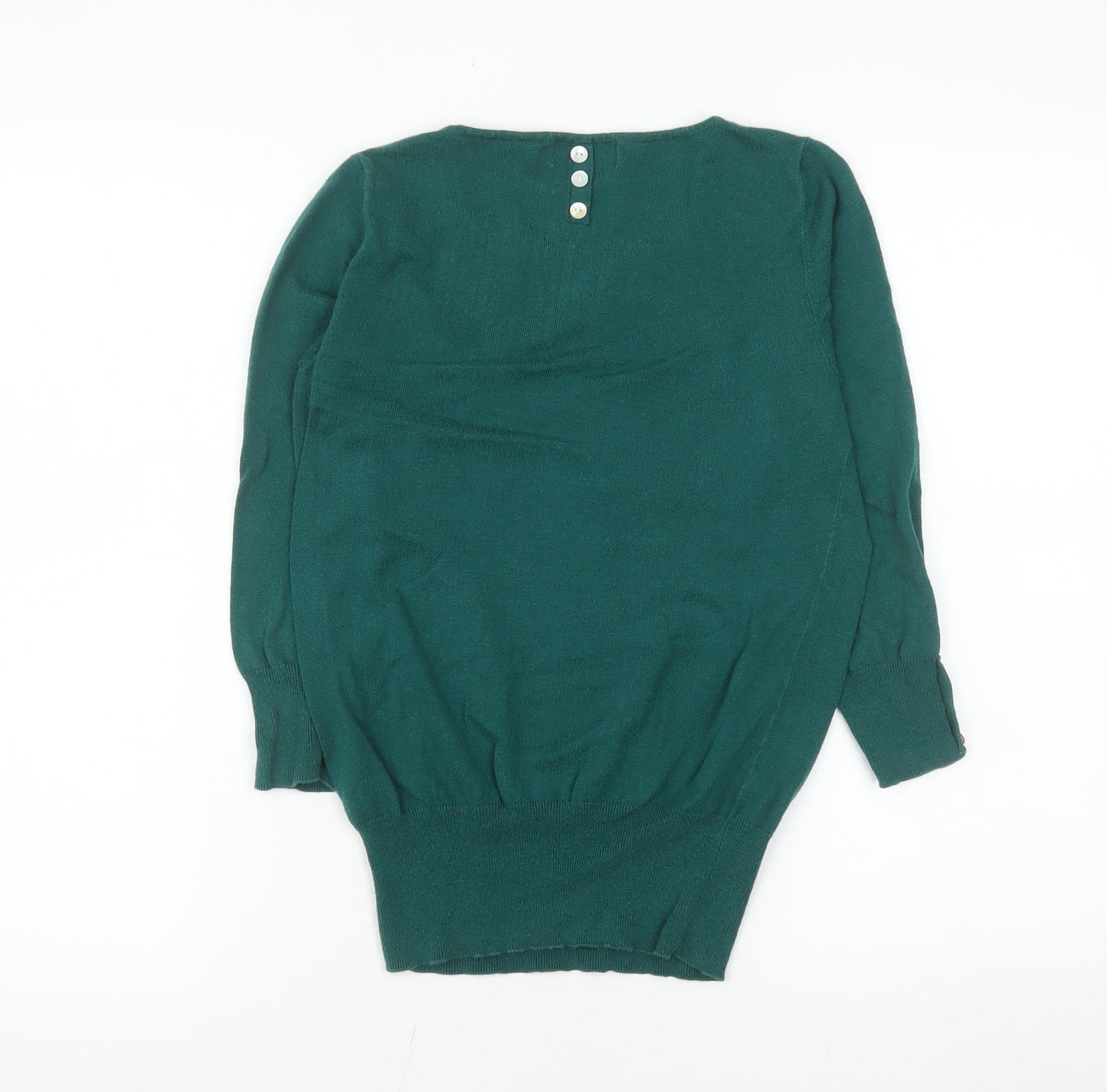 Next Women Green Knit Long Sleeve Button Detail Blouse Size 8