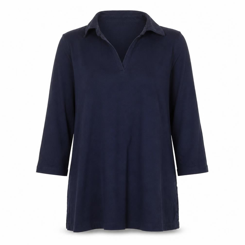 Lands' End Women's Blue Cotton Long Sleeve Tunic Blouse Size S