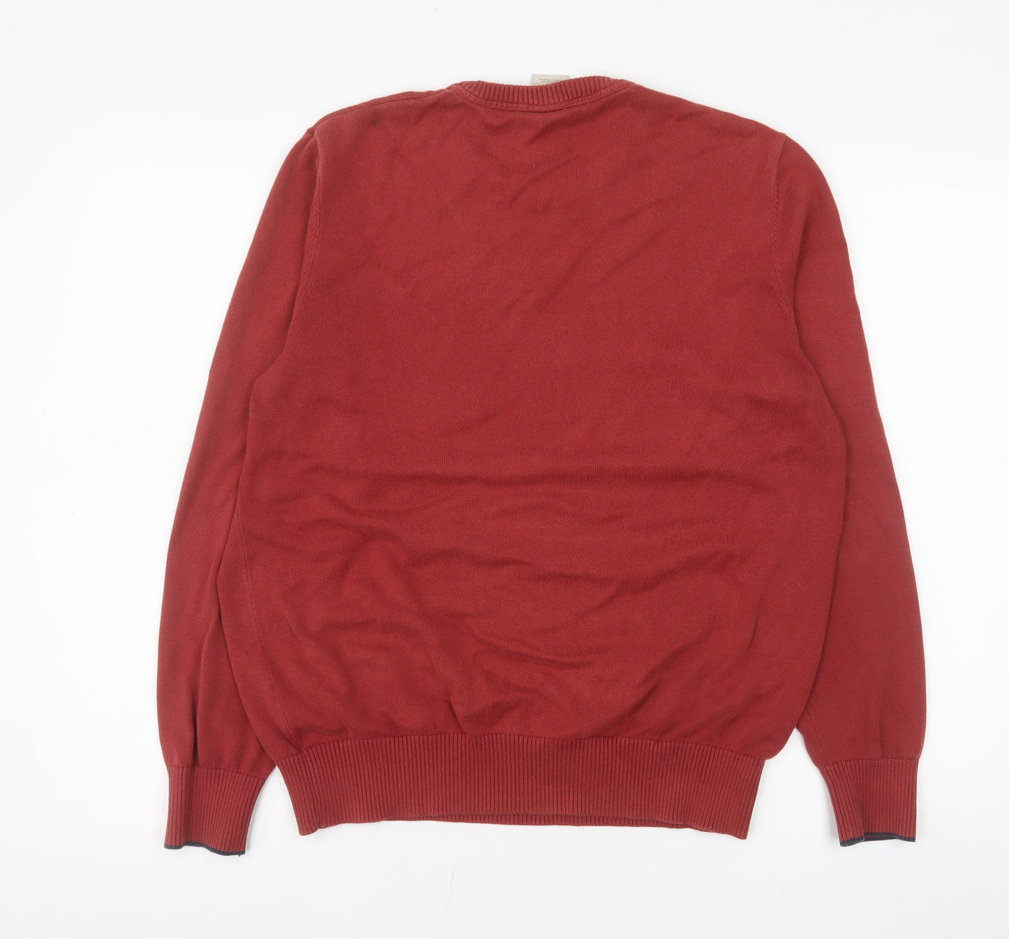 Timberland Men's Red Cotton Crew Neck Pullover Jumper M Regular Fit