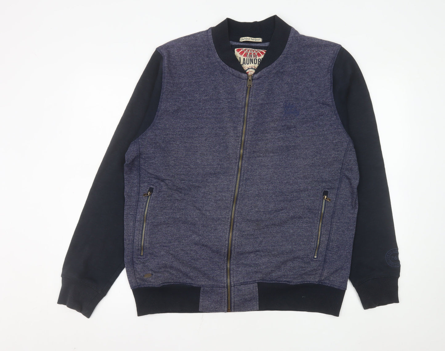Tokyo Laundry Men's Blue Bomber Jacket L Cotton Blend Zip Casual