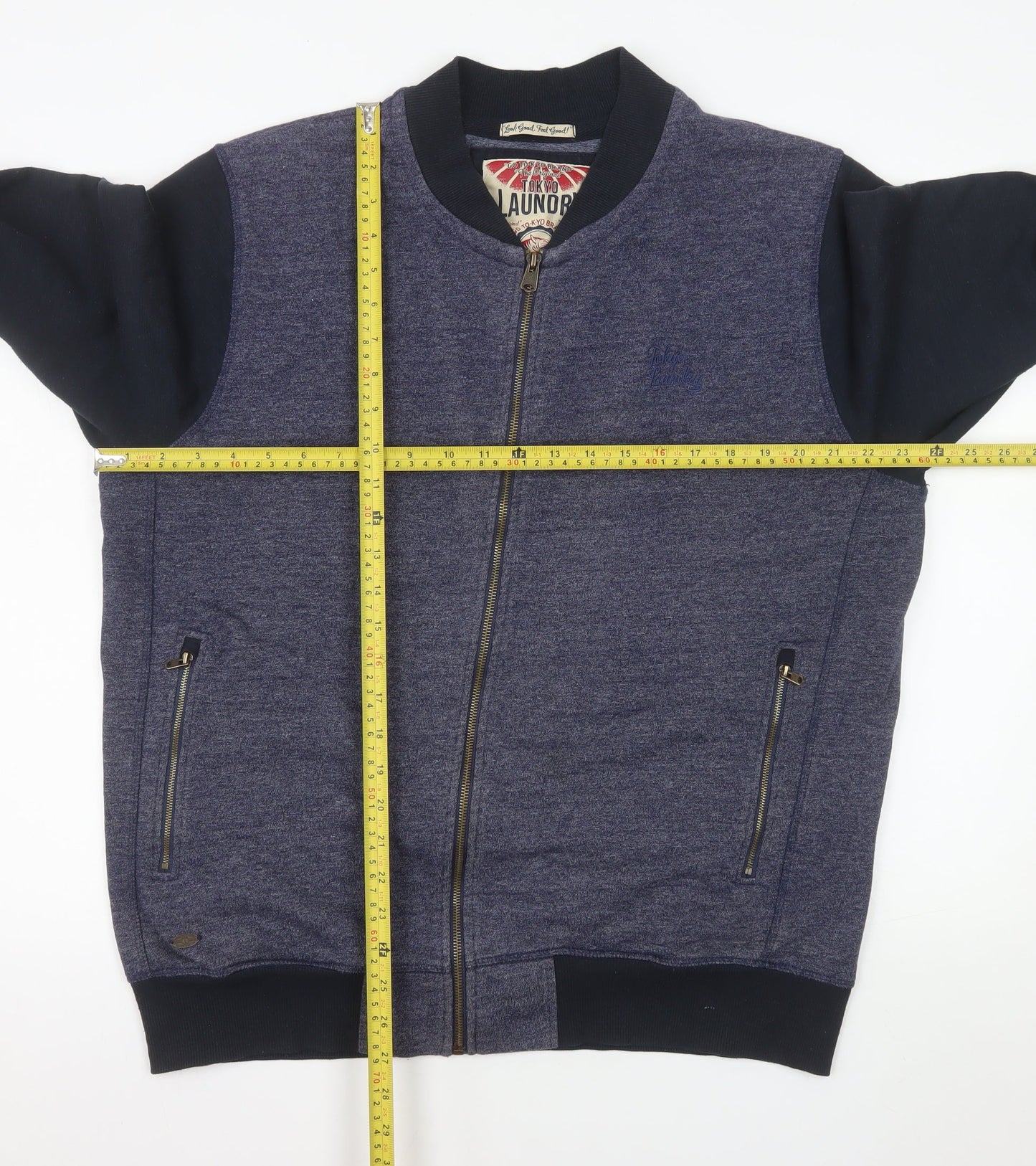 Tokyo Laundry Men's Blue Bomber Jacket L Cotton Blend Zip Casual