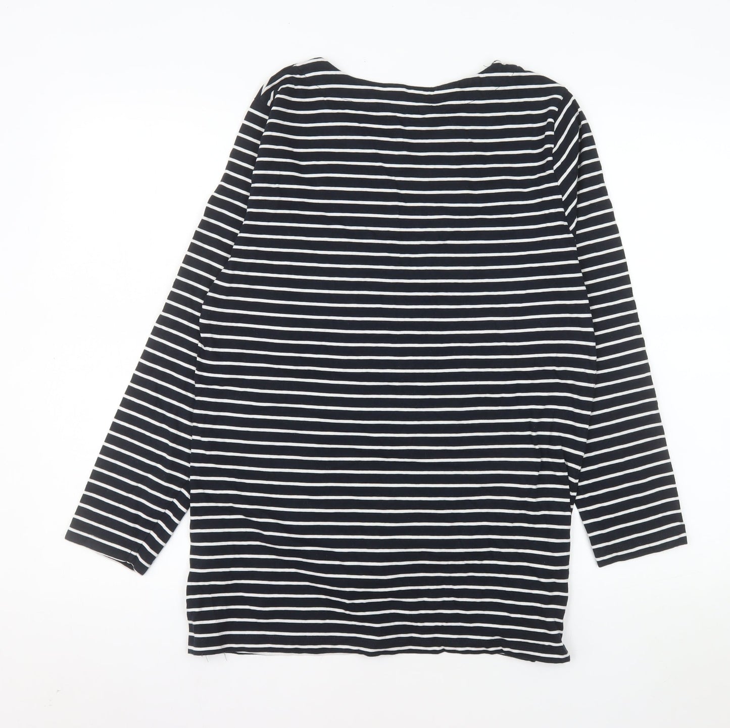 Cotton Traders Women Blue Striped Long Sleeve Boat Neck Cotton T-Shirt Size 14