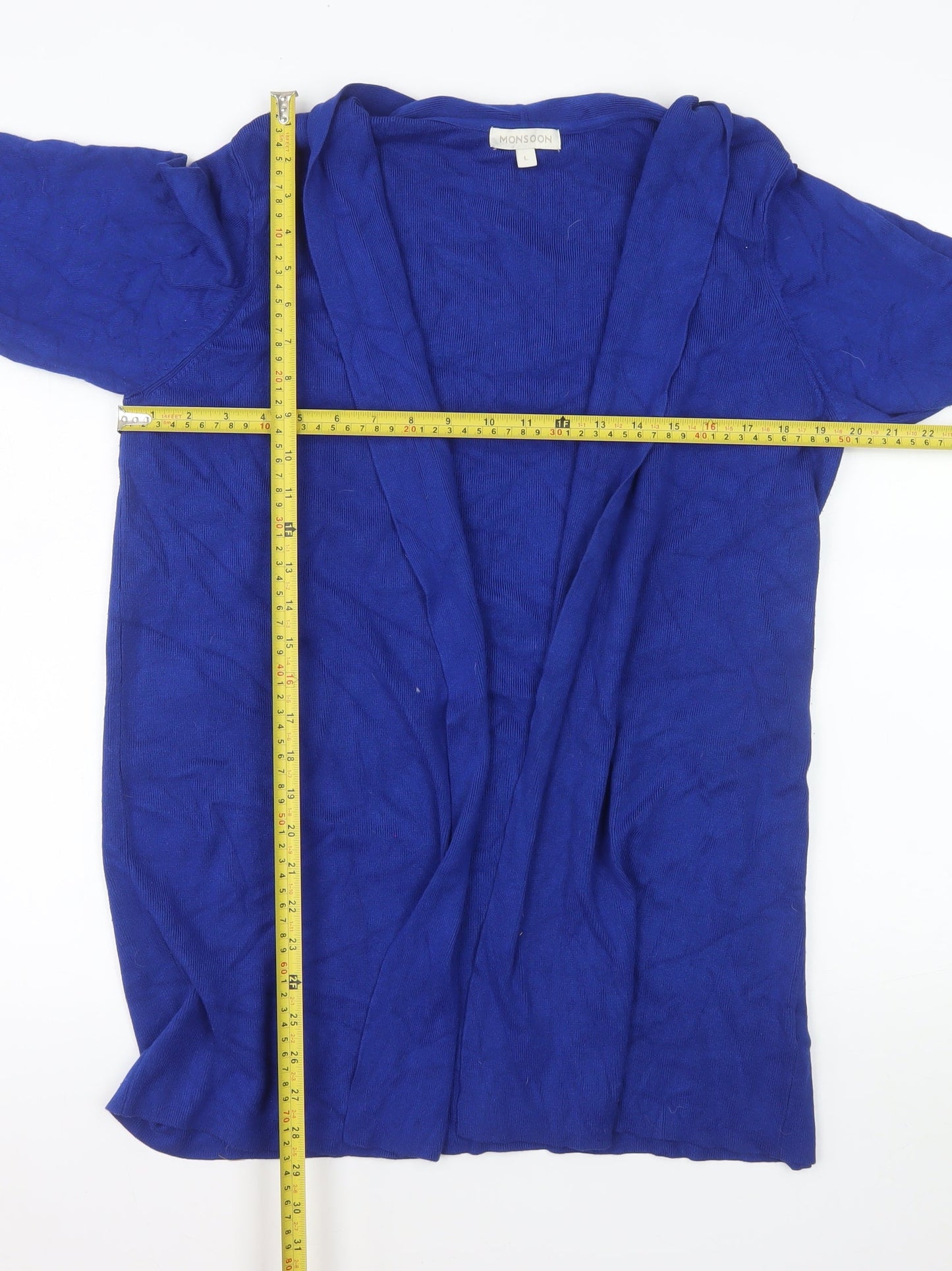 Monsoon Womens Blue Viscose Knit Long Sleeve Open Cardigan L