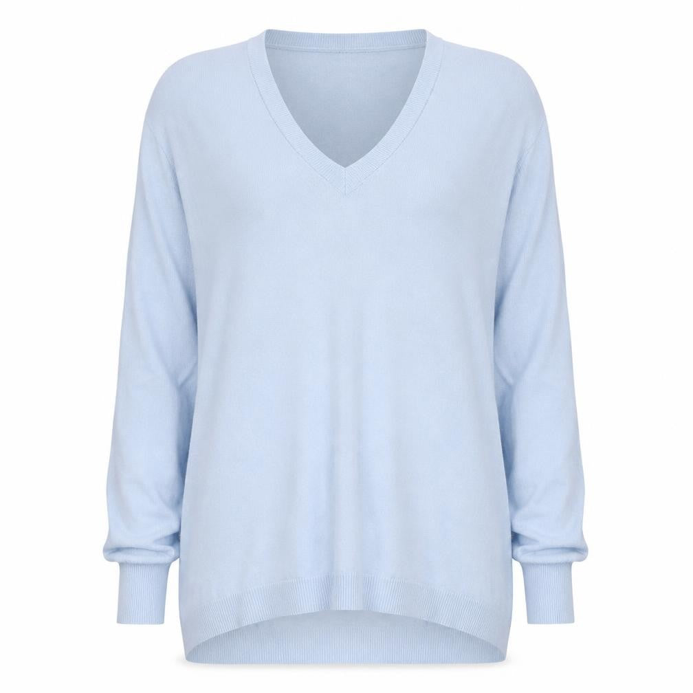 Roman Womens Blue V-Neck Long Sleeve Pullover Jumper Size 10
