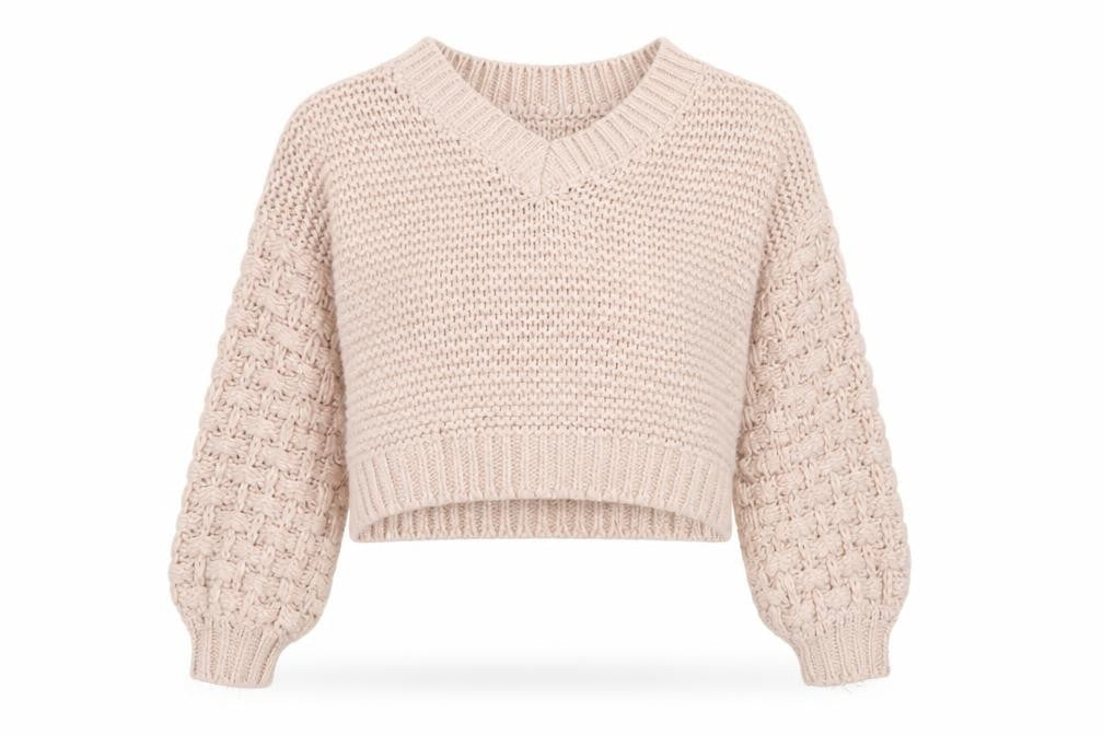 Forever 21 Women Beige Chunky-Knit V-Neck Jumper Size S