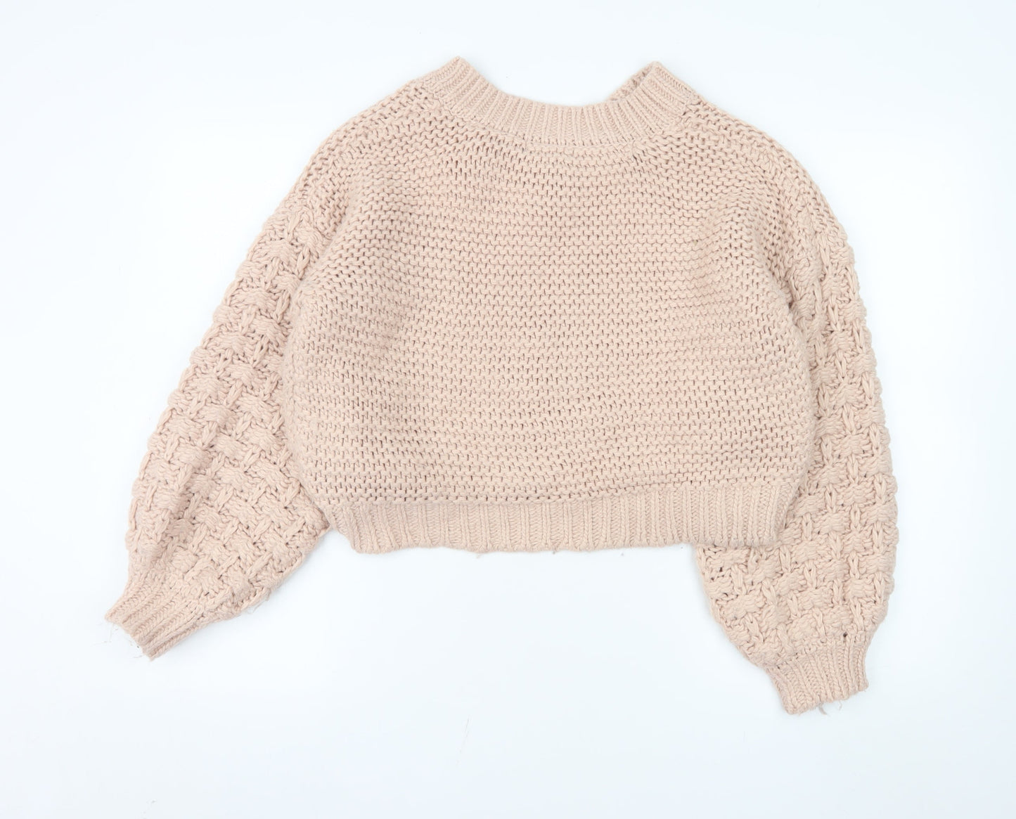 Forever 21 Women Beige Chunky-Knit V-Neck Jumper Size S