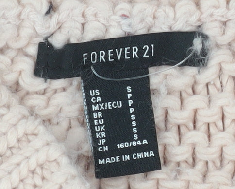 Forever 21 Women Beige Chunky-Knit V-Neck Jumper Size S