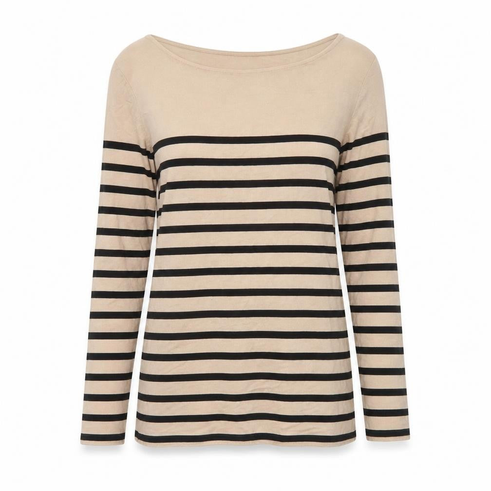 Oasis Womens Beige Striped Long Sleeve Boat Neck T-Shirt XS