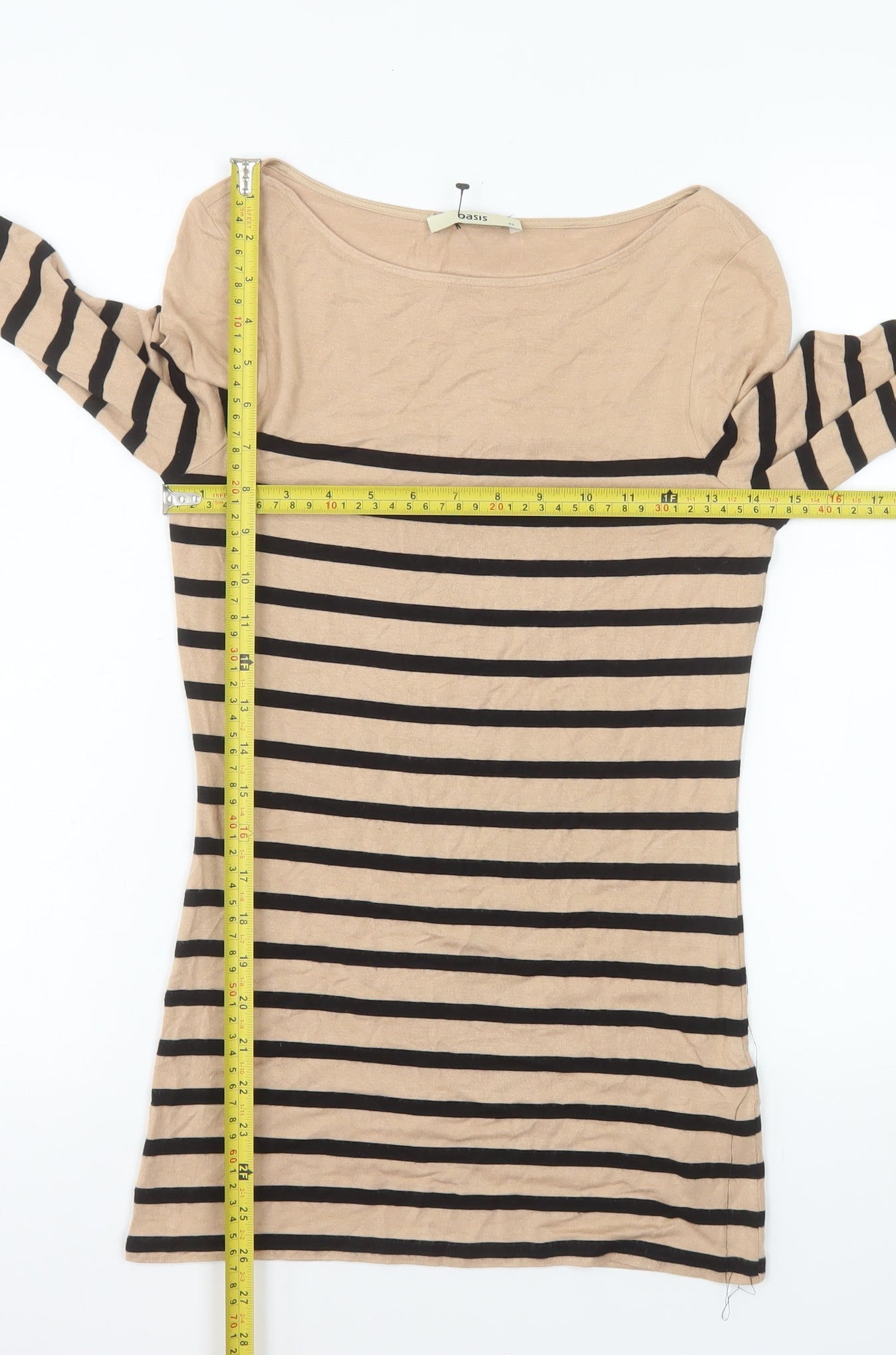 Oasis Womens Beige Striped Long Sleeve Boat Neck T-Shirt XS