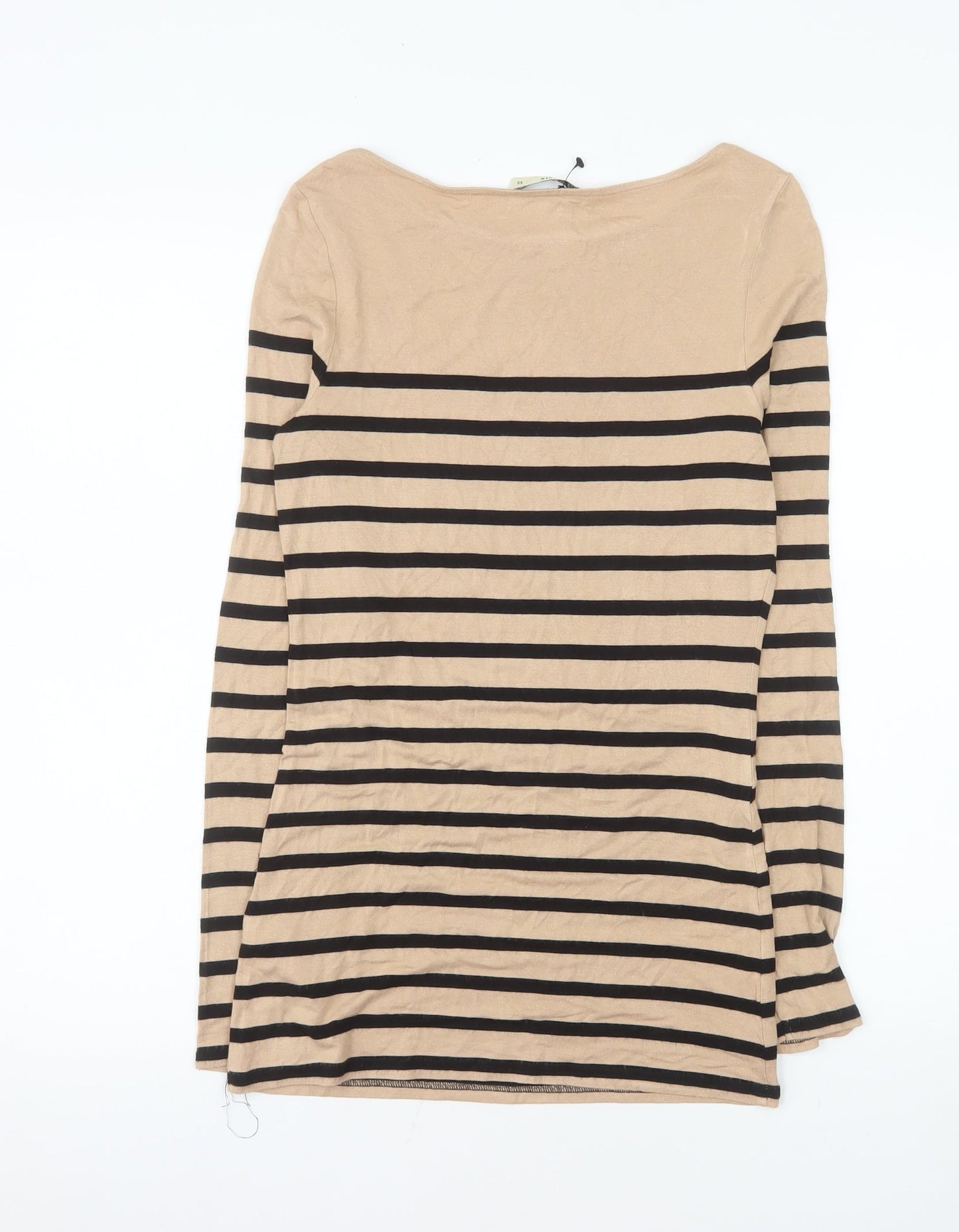 Oasis Womens Beige Striped Long Sleeve Boat Neck T-Shirt XS