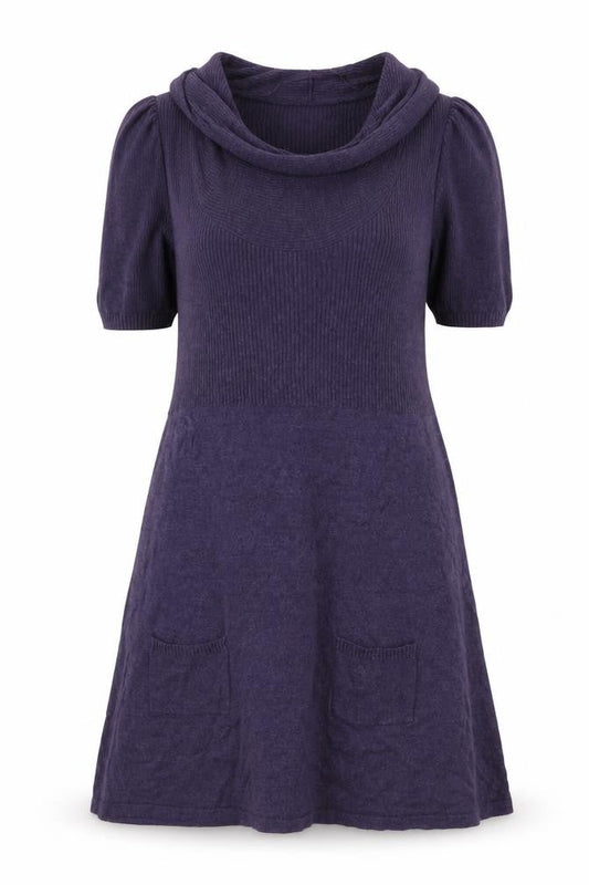 Yessica Women Purple Knit Cowl Neck Short Sleeve T-Shirt Dress M