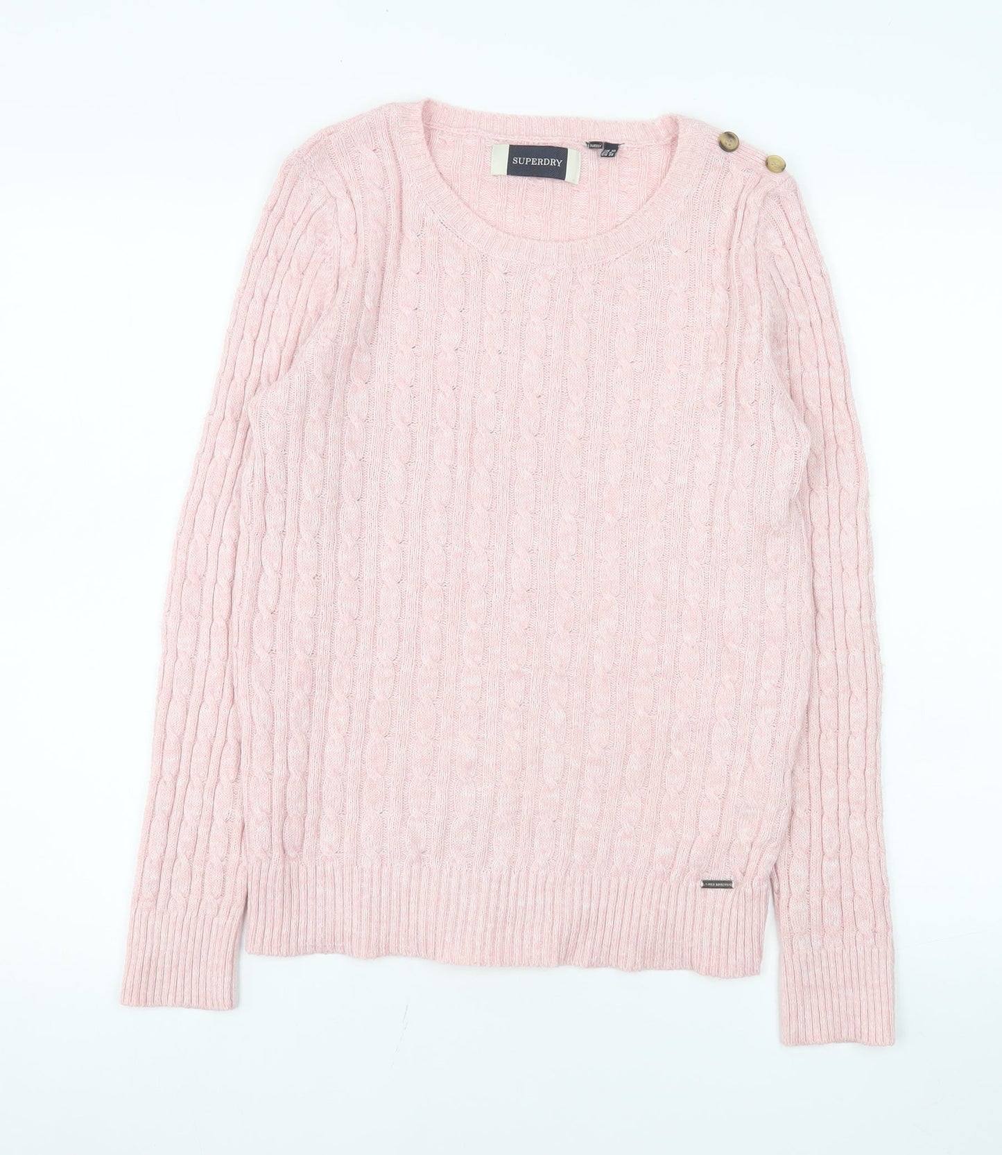 Superdry Womens Pink Cable Knit Pullover Jumper Size 10