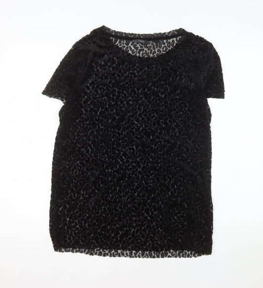 Next Womens Black Velvet Animal Print T-Shirt Size 16