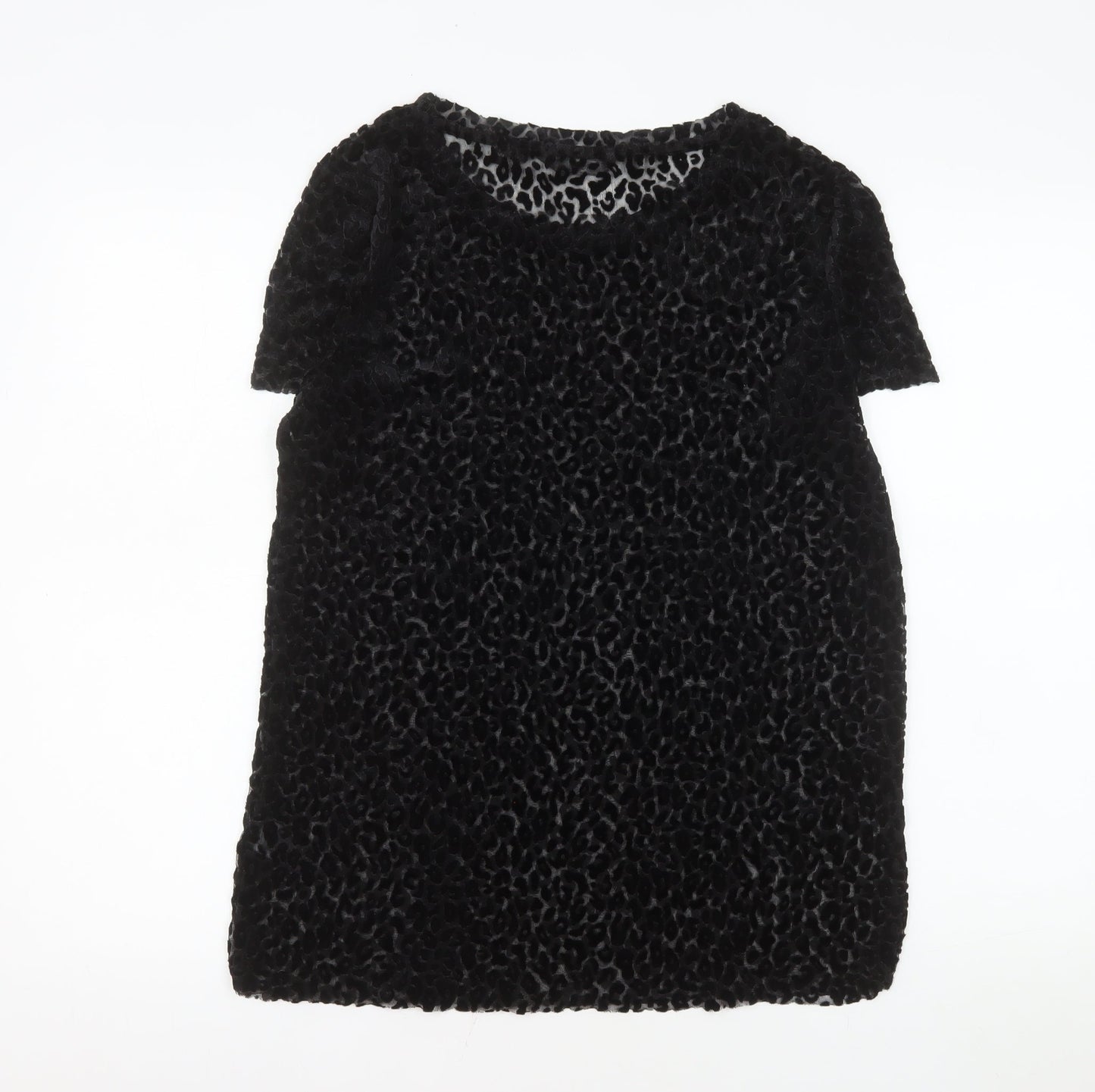 Next Womens Black Velvet Animal Print T-Shirt Size 16