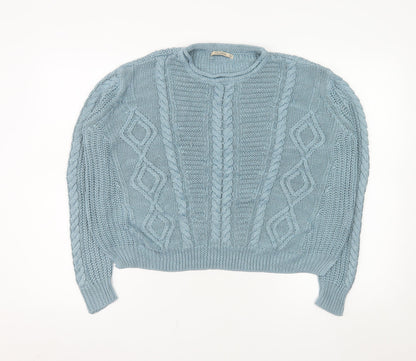 Pull&Bear Women's Blue Cable-Knit Acrylic Jumper Size S