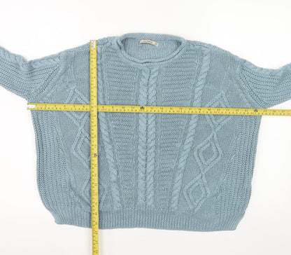 Pull&Bear Women's Blue Cable-Knit Acrylic Jumper Size S