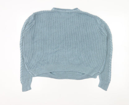 Pull&Bear Women's Blue Cable-Knit Acrylic Jumper Size S