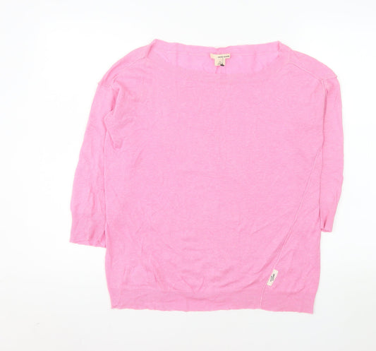 DKNY Jeans Women's Pink Linen Blend 3/4 Sleeve Basic Blouse XS