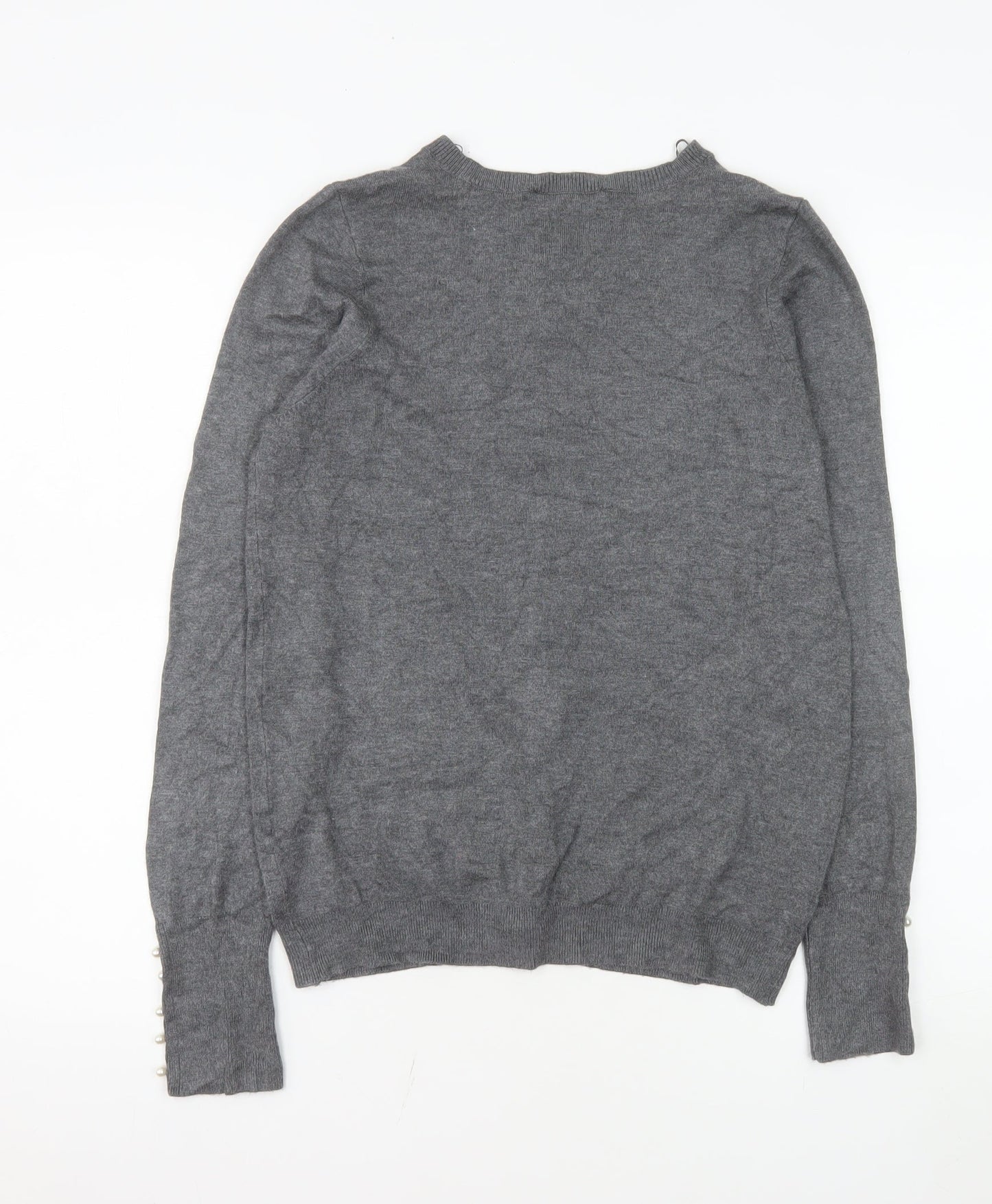 ZARA Women Grey Wool Blend Long Sleeve Button Cardigan Size 14