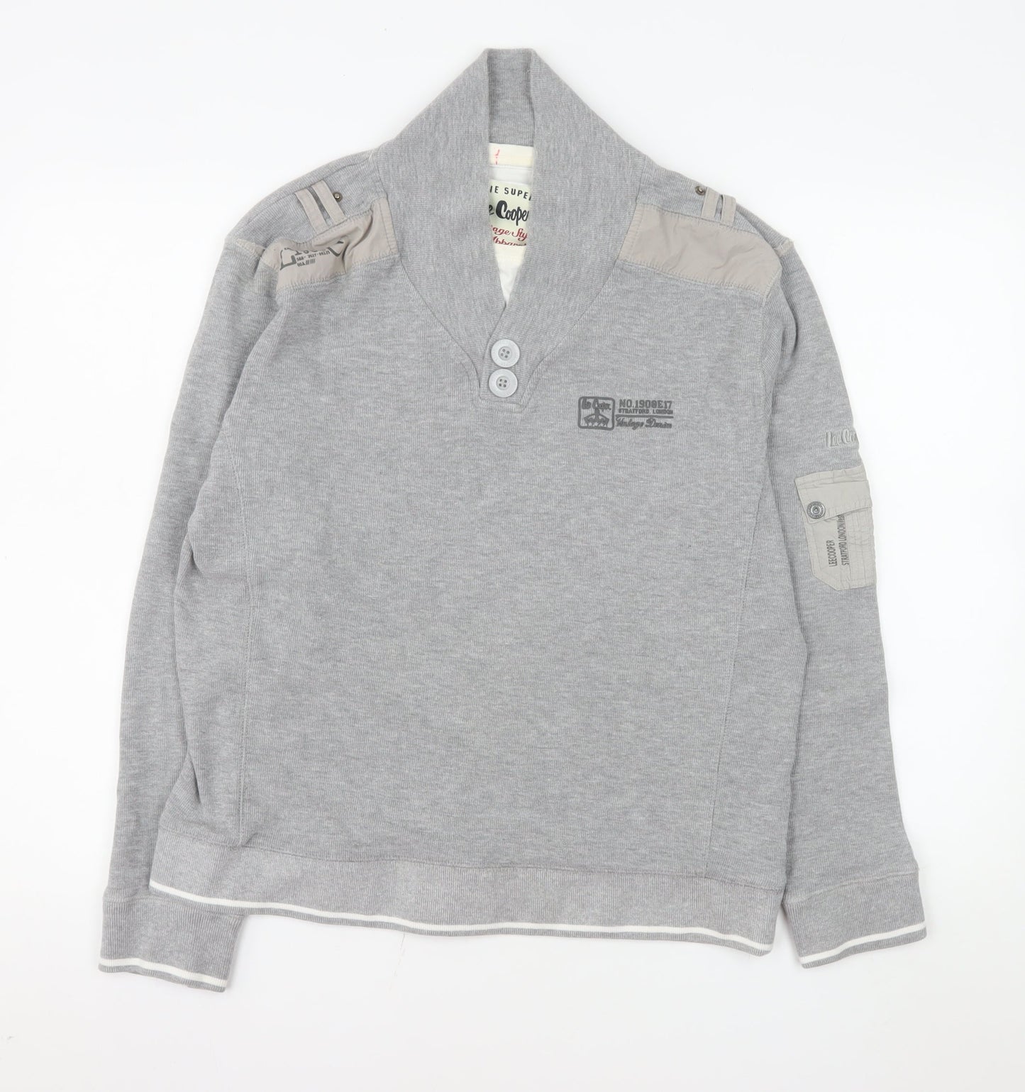 Lee Cooper Men's Grey Henley Sweatshirt Large