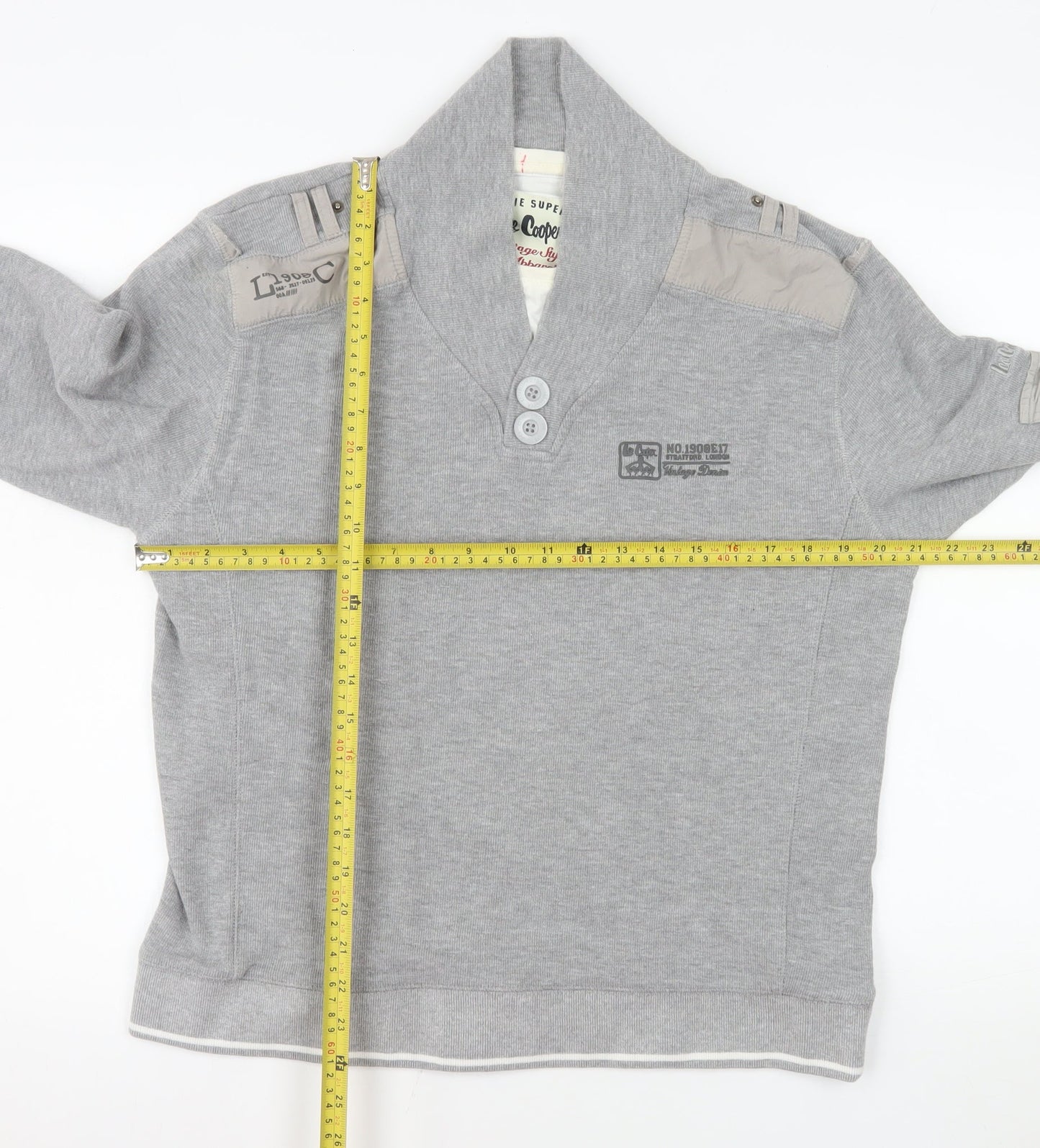 Lee Cooper Men's Grey Henley Sweatshirt Large