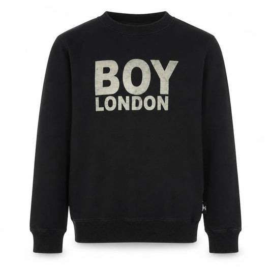 Front view of BOY London boys’ black sweatshirt 11-12 years logo print crew neck