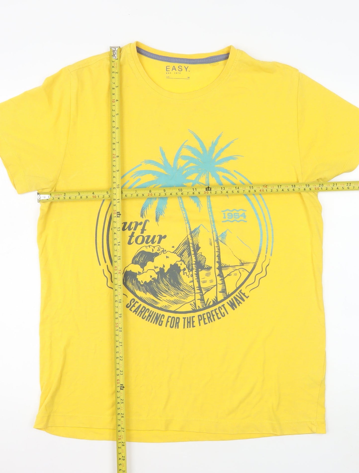 EASY Men’s Yellow Surf Beach Graphic Short Sleeve T-Shirt M
