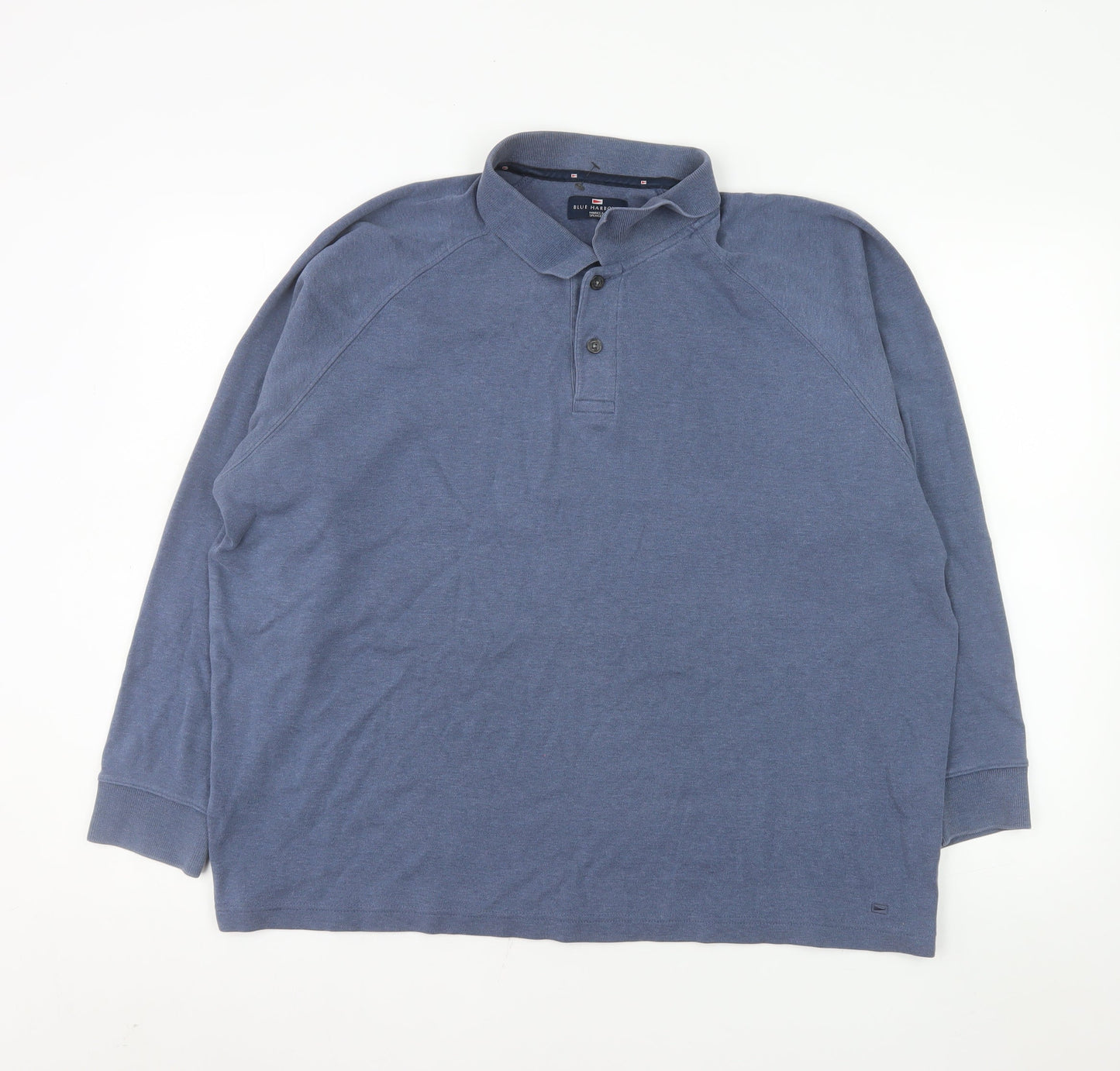 Marks and Spencer Men's Blue Long Sleeve Cotton Polo Shirt Size L