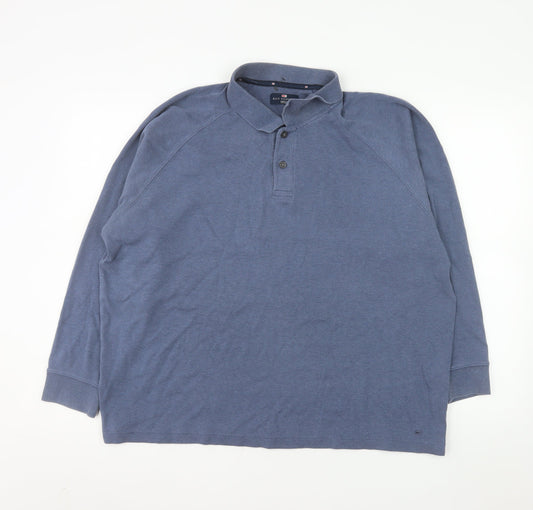 Marks and Spencer Men's Blue Long Sleeve Cotton Polo Shirt Size L