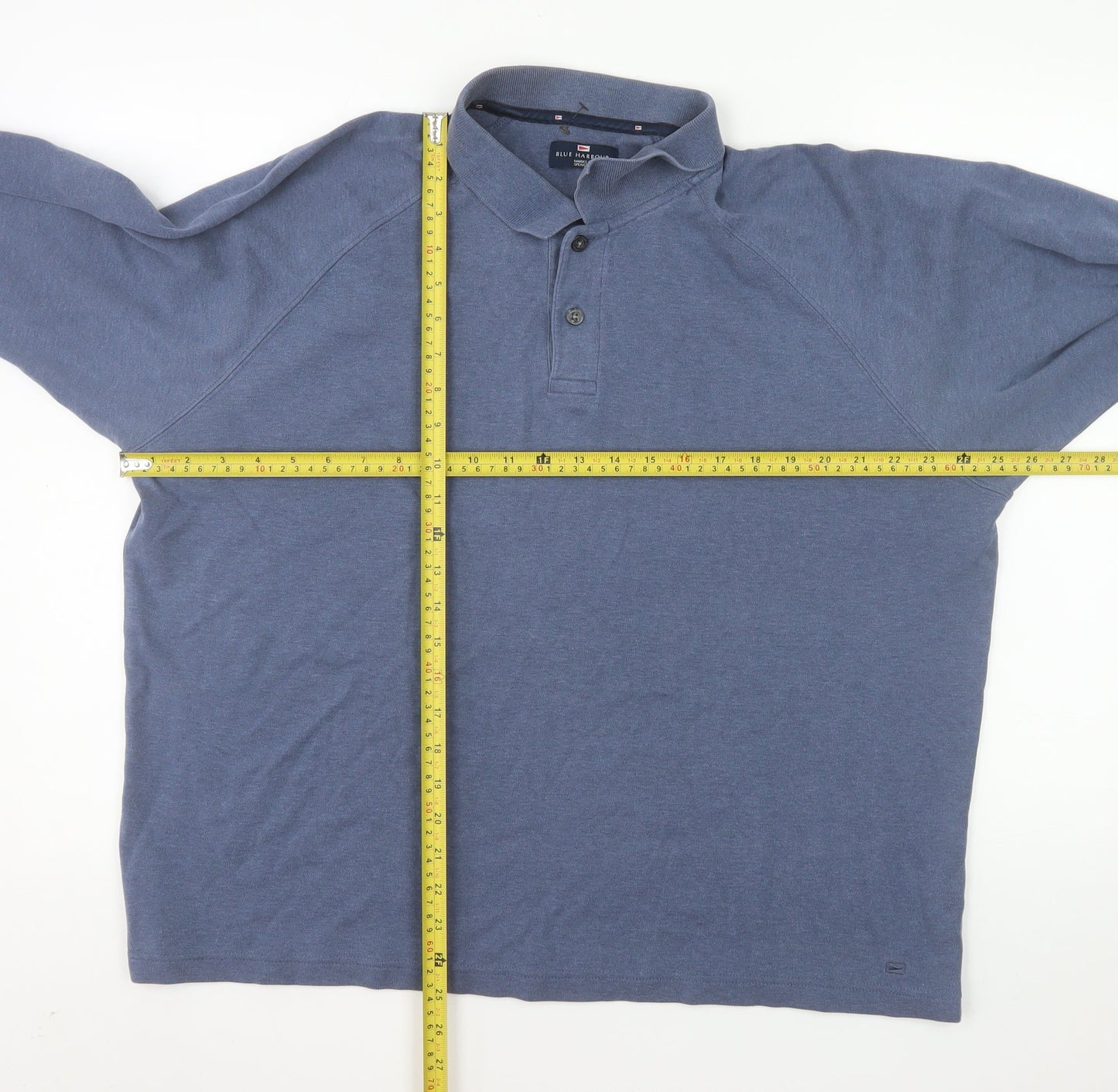 Marks and Spencer Men's Blue Long Sleeve Cotton Polo Shirt Size L