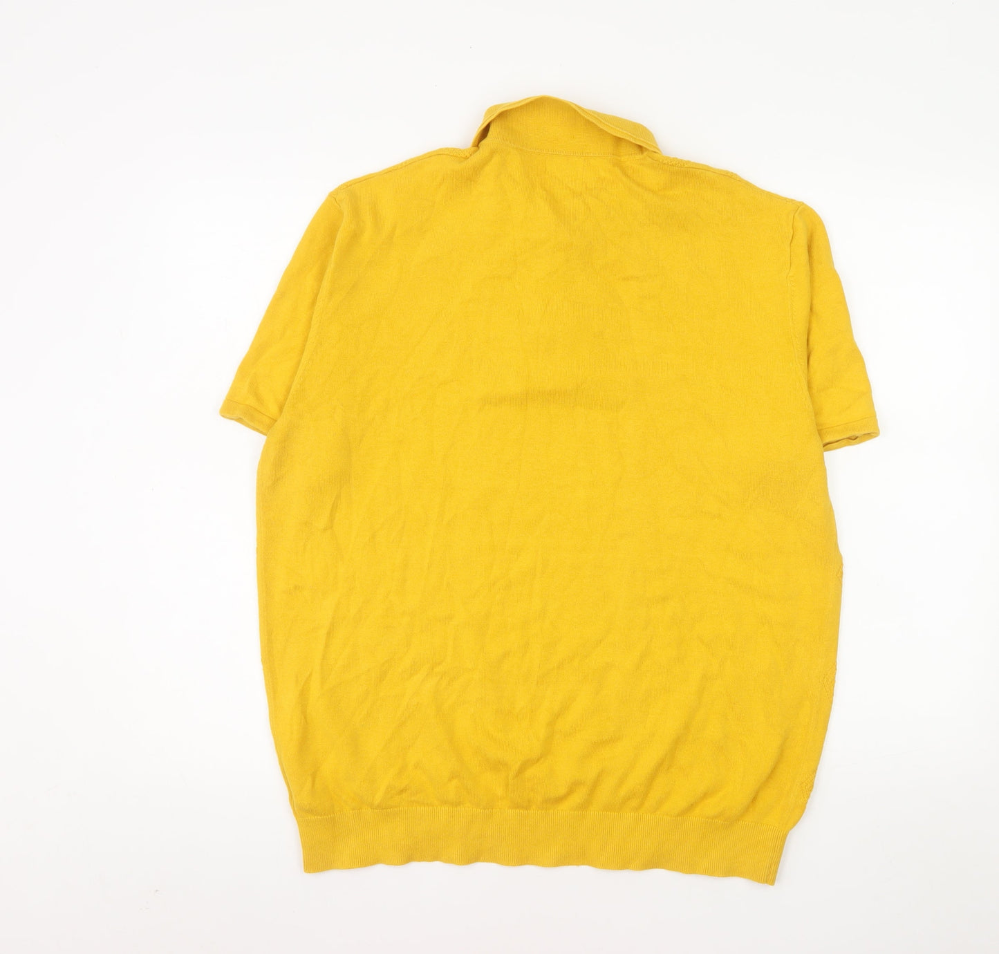 Next Men's Yellow Diamond Knit Cotton Polo Shirt Size L