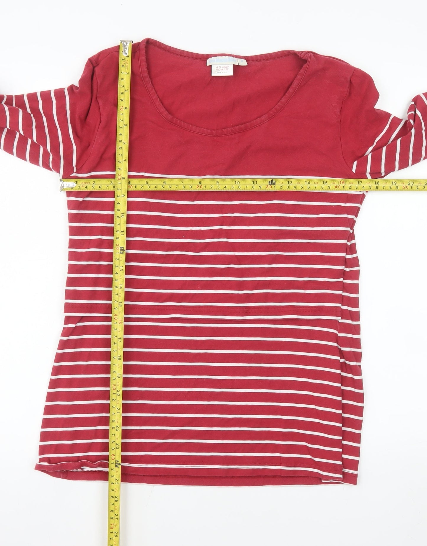 JoJo Maman Bébé Women's Red Striped Long Sleeve Jersey T-Shirt Size M