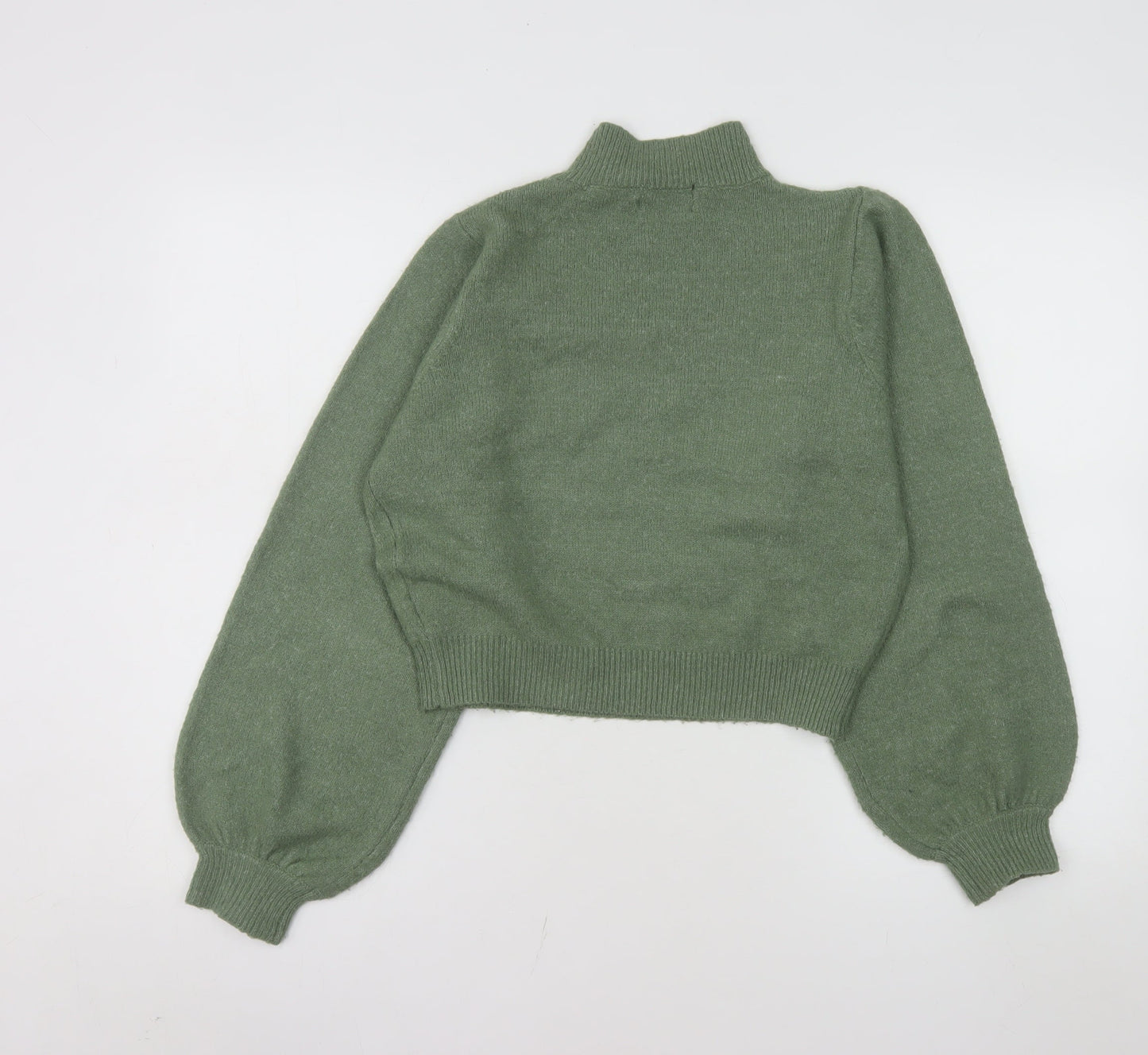 Pieces Women's Green Mock Neck Puff Sleeve Knit Jumper XS