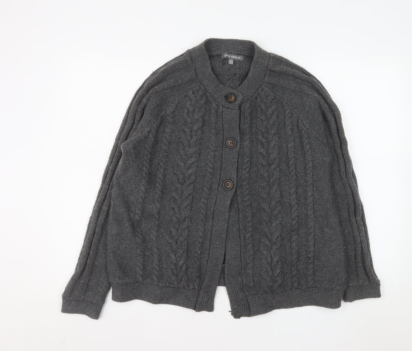 Laura Ashley Women's Grey Cable-Knit Wool Blend Cardigan UK 14