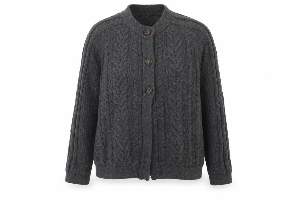Laura Ashley Women's Grey Cable-Knit Wool Blend Cardigan UK 14