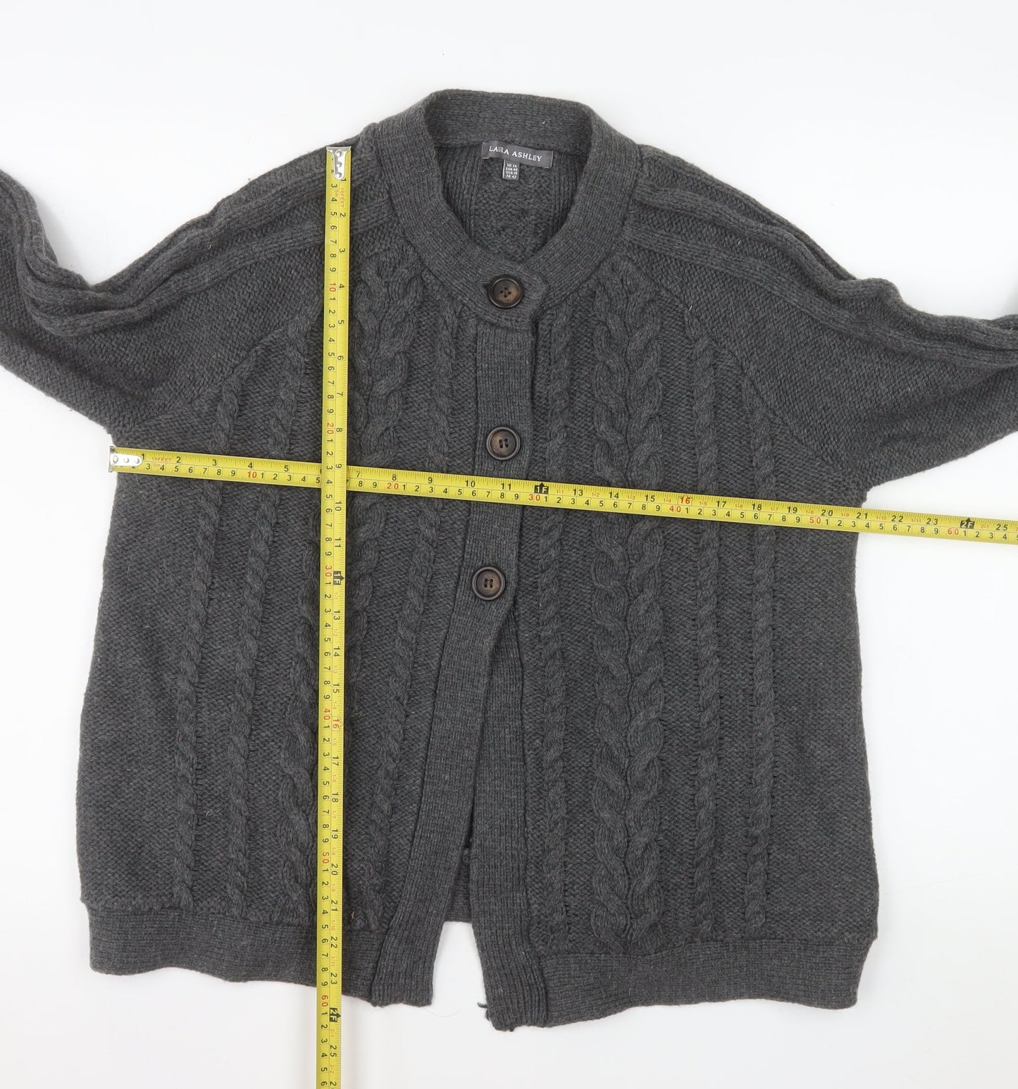 Laura Ashley Women's Grey Cable-Knit Wool Blend Cardigan UK 14