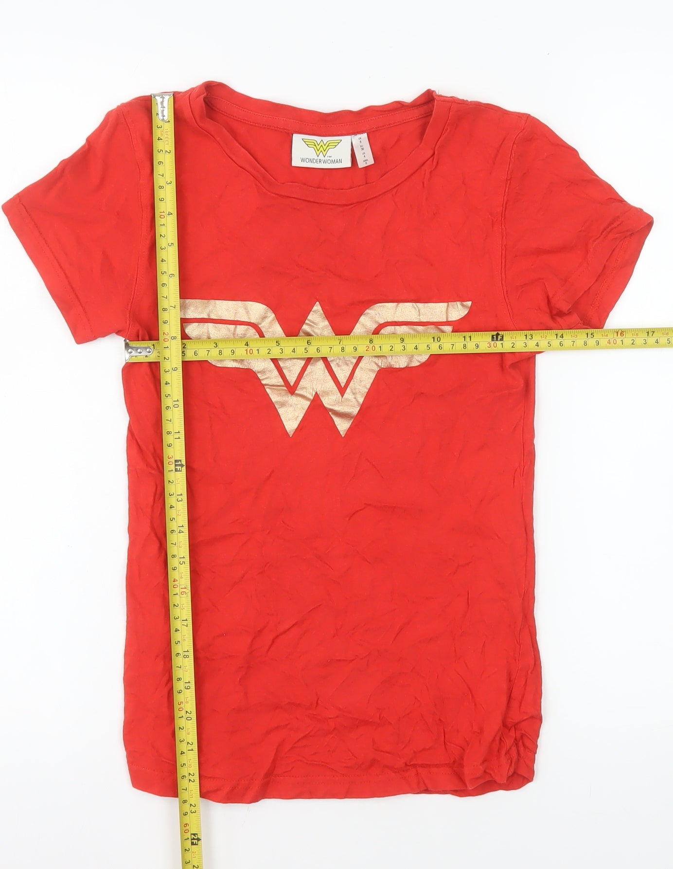 Wonder Woman Women's Red Cotton Short Sleeve Crew Neck T-Shirt Size 8