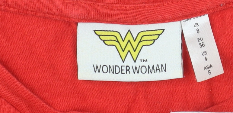 Wonder Woman Women's Red Cotton Short Sleeve Crew Neck T-Shirt Size 8