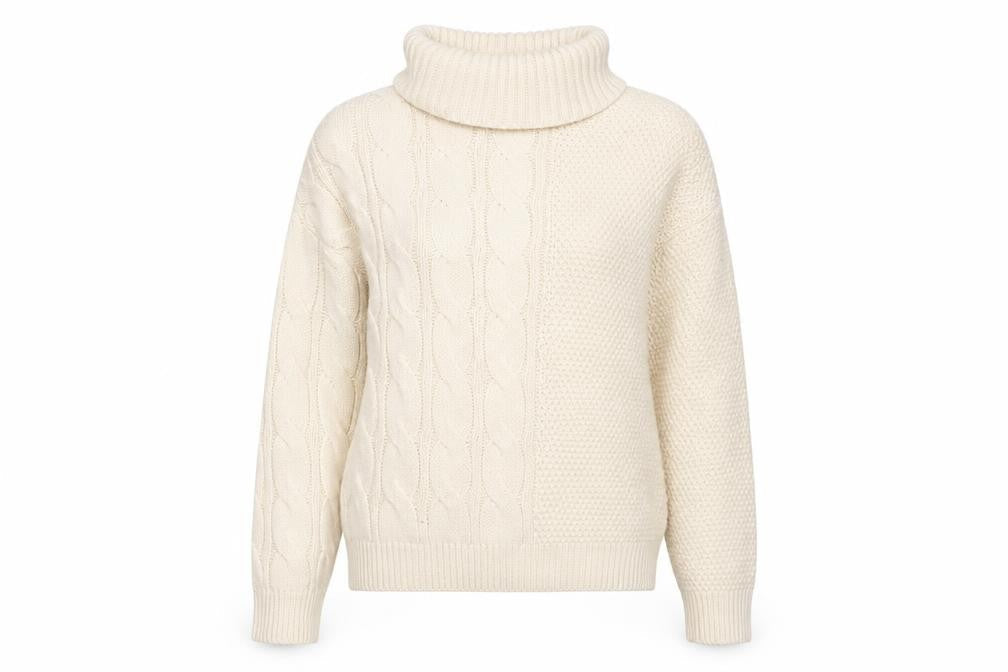 Threadbare Women Beige Roll Neck Cable Knit Jumper Size 8