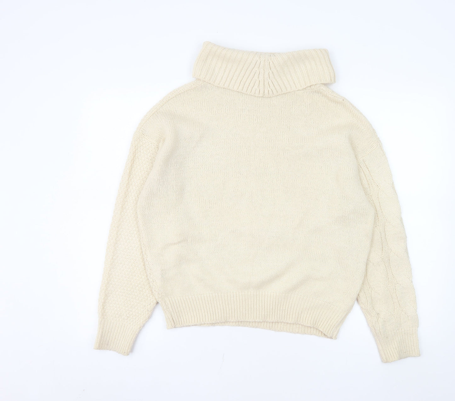 Threadbare Women Beige Roll Neck Cable Knit Jumper Size 8
