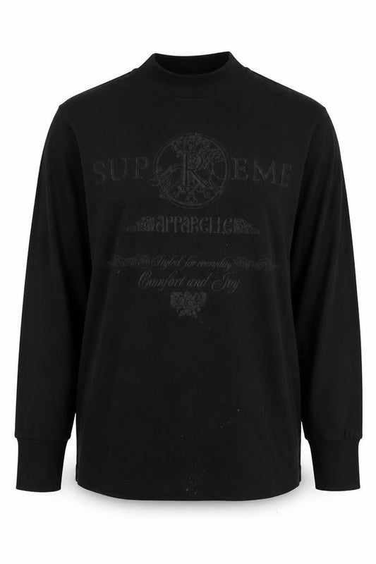 Front view of Falmer Heritage Cosy Club Women's Black Long Sleeve Mock Neck Cotton Top S