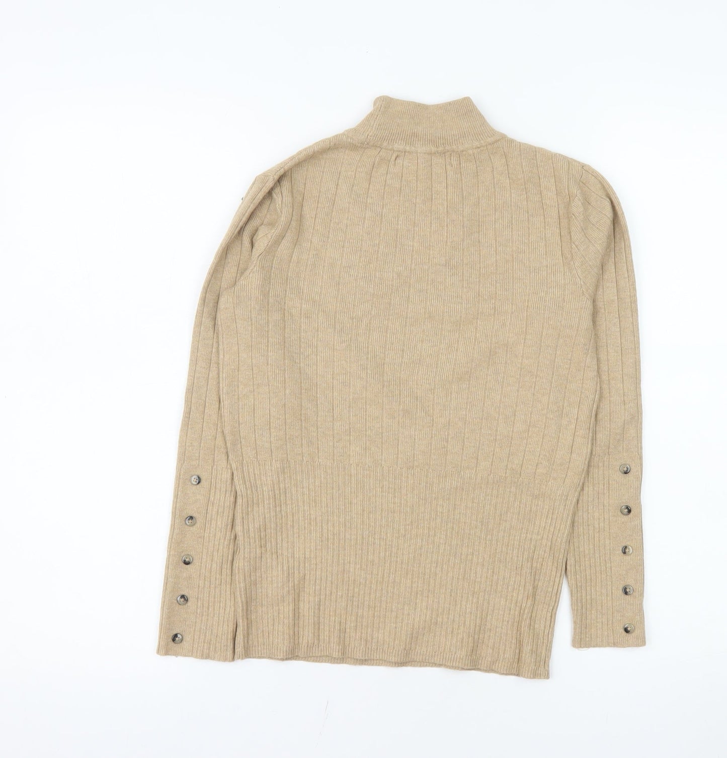 Marks and Spencer Women Beige Mock Neck Ribbed Knit Top Size 8