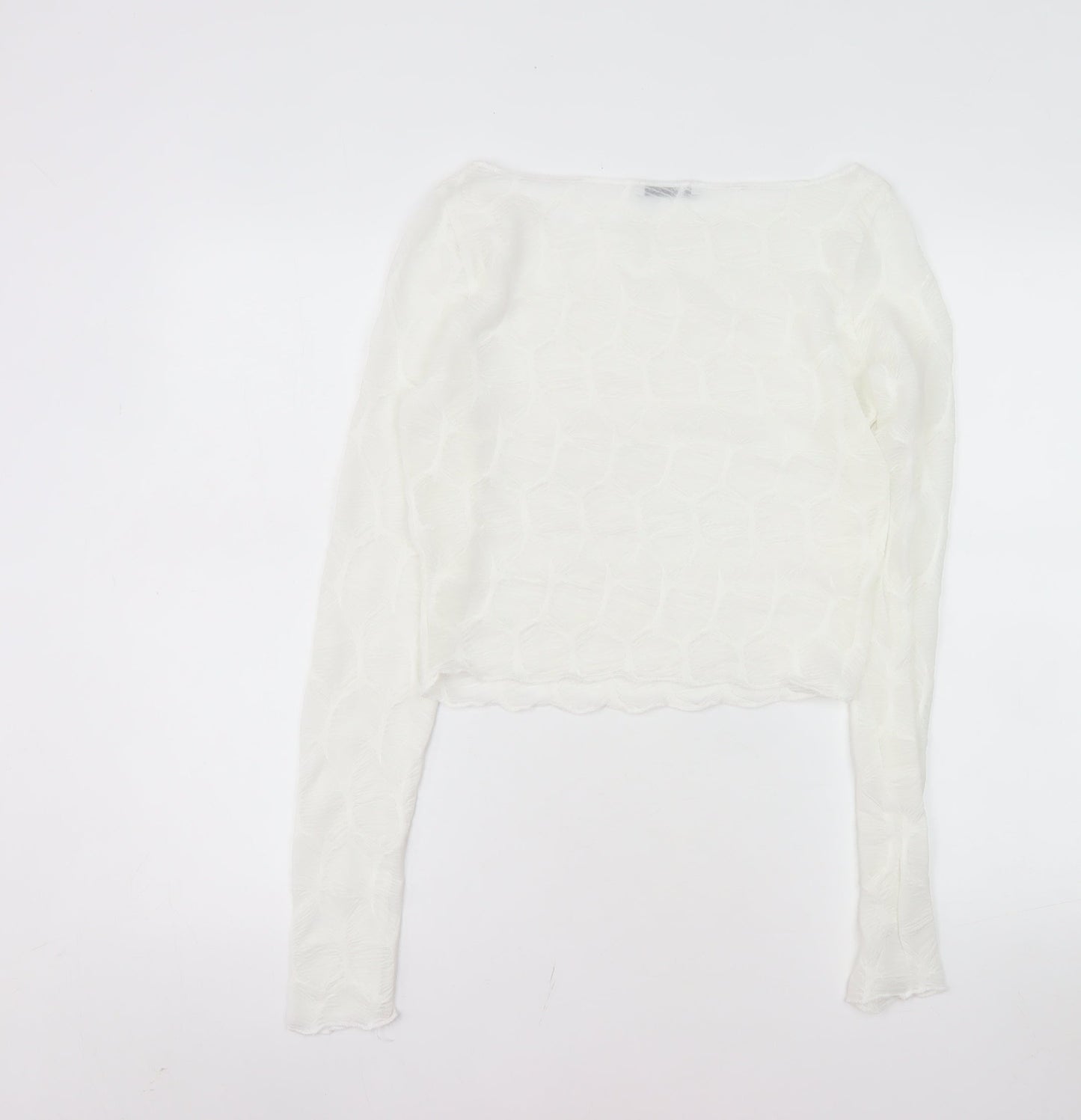 Bershka Women’s White Cropped Long Sleeve Slim Fit Top Size 12
